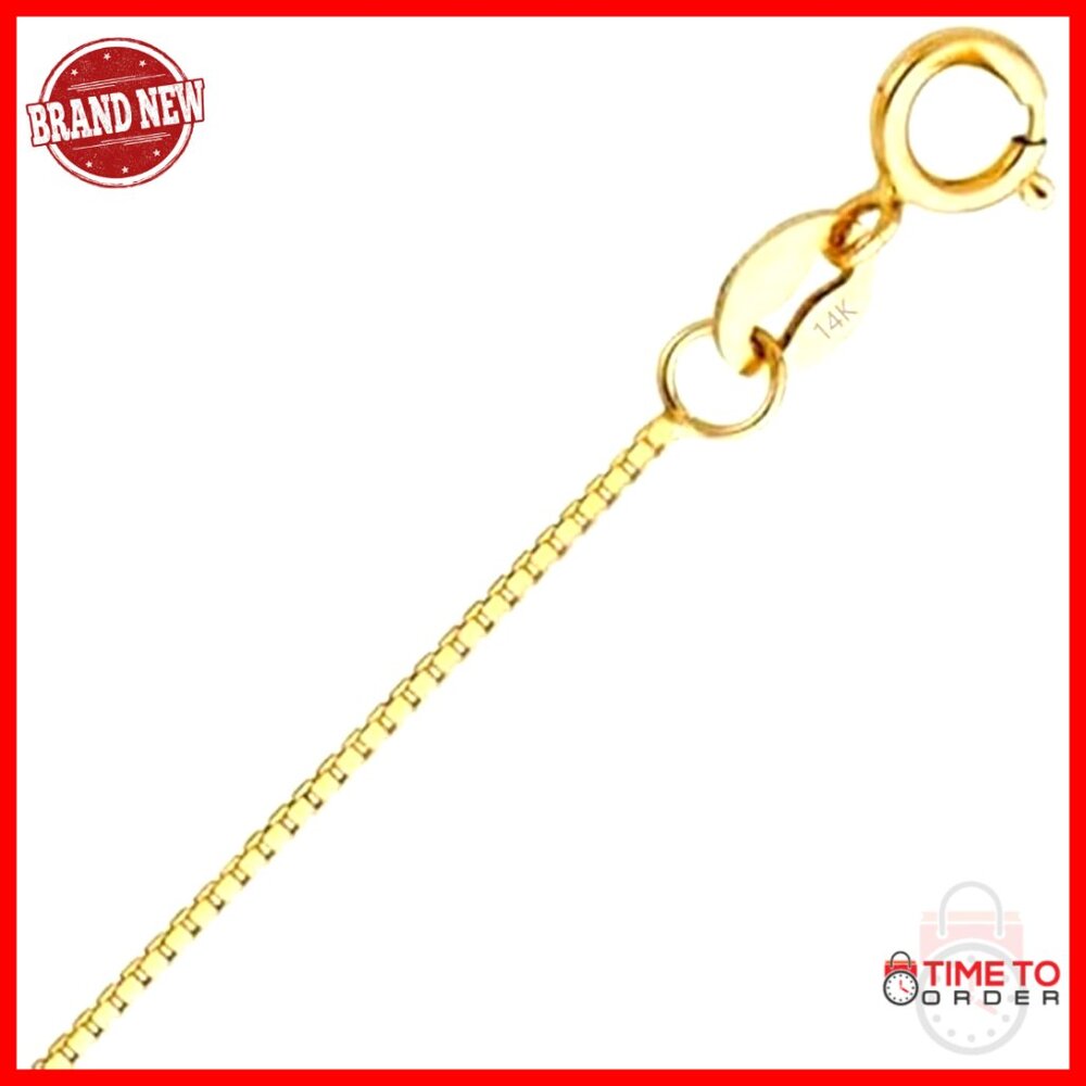 14k Gold Box Chain Necklace, 0.75-1.35mm Width, 16-24in Length